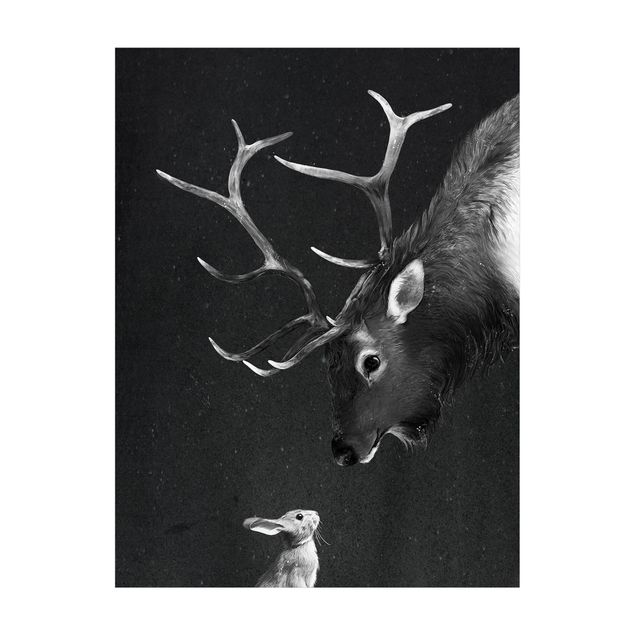 Antracitgrå matta Illustration Deer And Rabbit Black And White Drawing