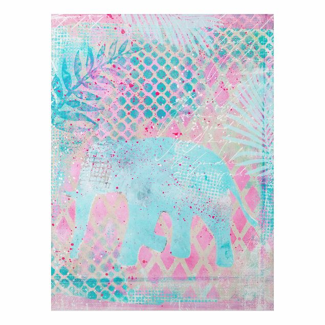 Tavlor elefanter Colourful Collage - Elephant In Blue And Pink