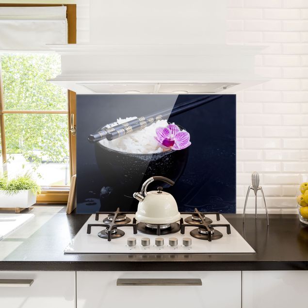 Stänkskydd kök glas blommor  Rice Bowl With Orchid