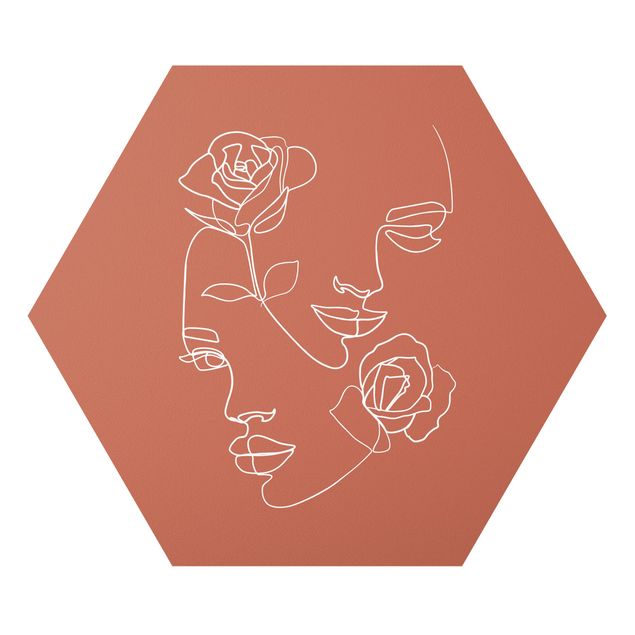 Tavlor konstutskrifter Line Art Faces Women Roses Copper