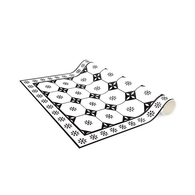 Mattor kakeloptik Geometrical Tiles Cottage Black And White With Border