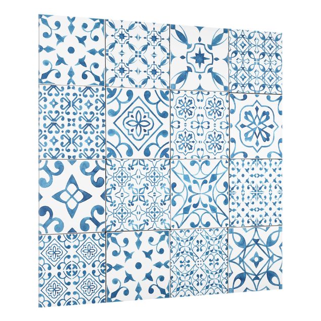glasskivor kök Pattern Tiles Blue White