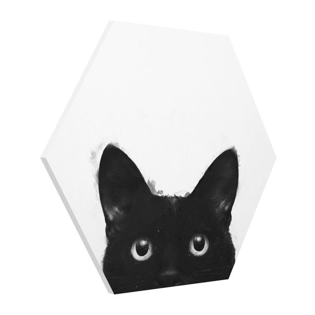Tavlor modernt Illustration Black Cat On White Painting
