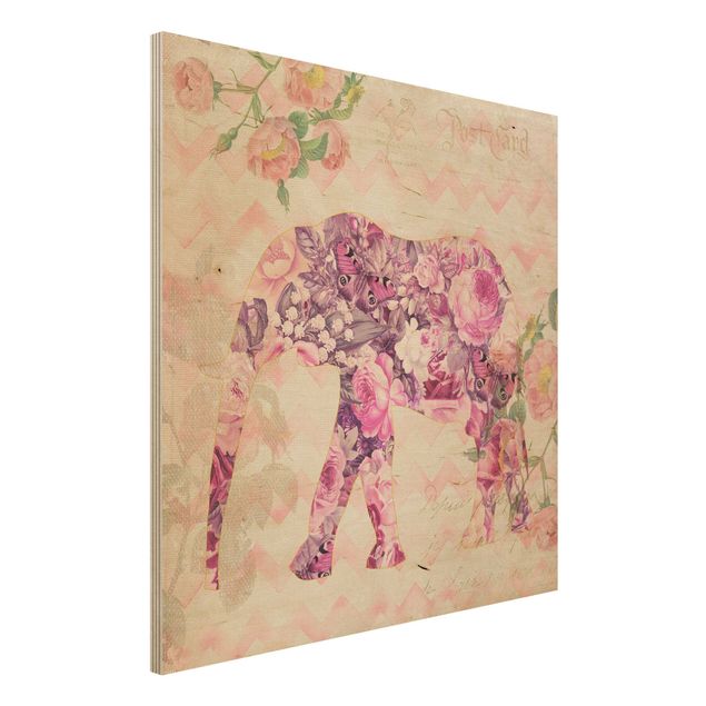 Kök dekoration Vintage Collage - Pink Flowers Elephant