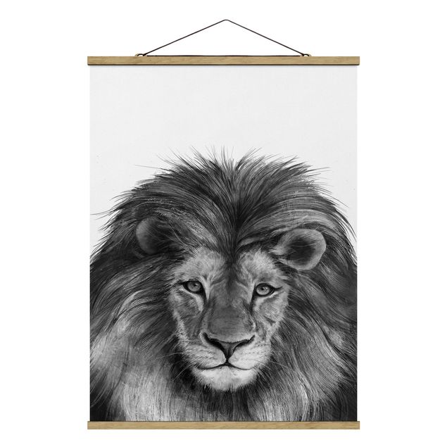 Tavlor modernt Illustration Lion Monochrome Painting