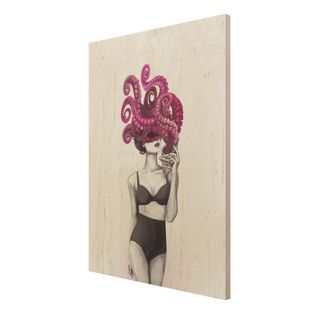 Tavlor Laura Graves Art Illustration Woman In Underwear Black And White Octopus