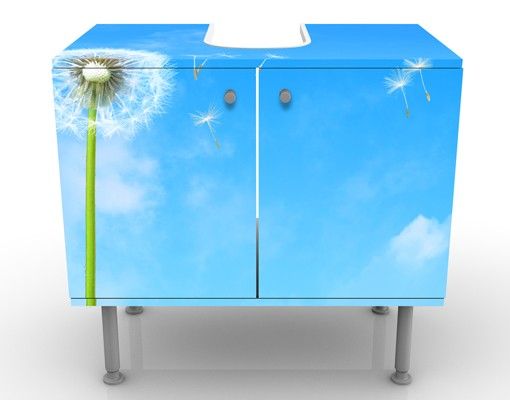 Waschbeckenunterschrank - Flying Seeds - Blumen Badschrank Blau