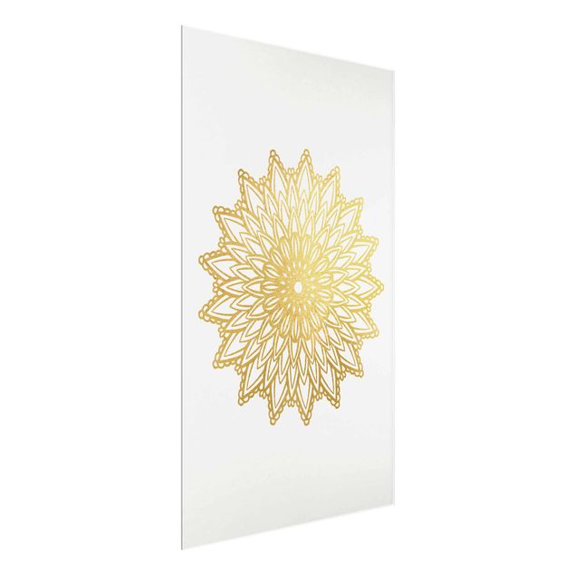 Tavlor mönster Mandala Sun Illustration White Gold
