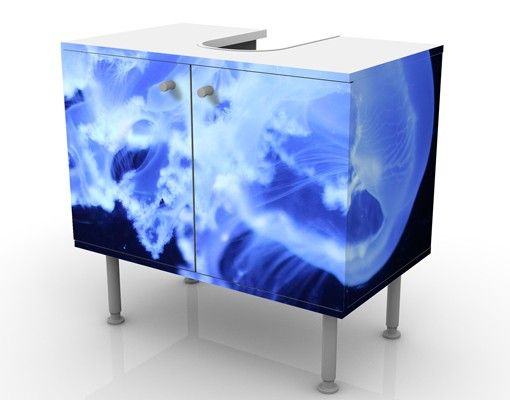 Waschbeckenunterschrank - Jellyfish Shoal - Badschrank Blau