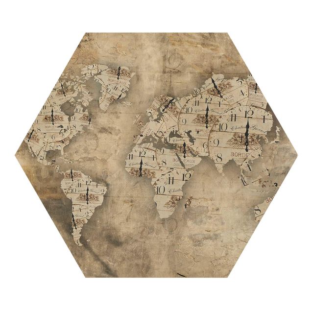Hexagonala tavlor Shabby Clocks World Map