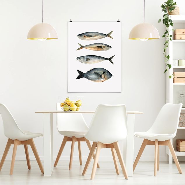Posters blommor  Four Fish In Watercolour I