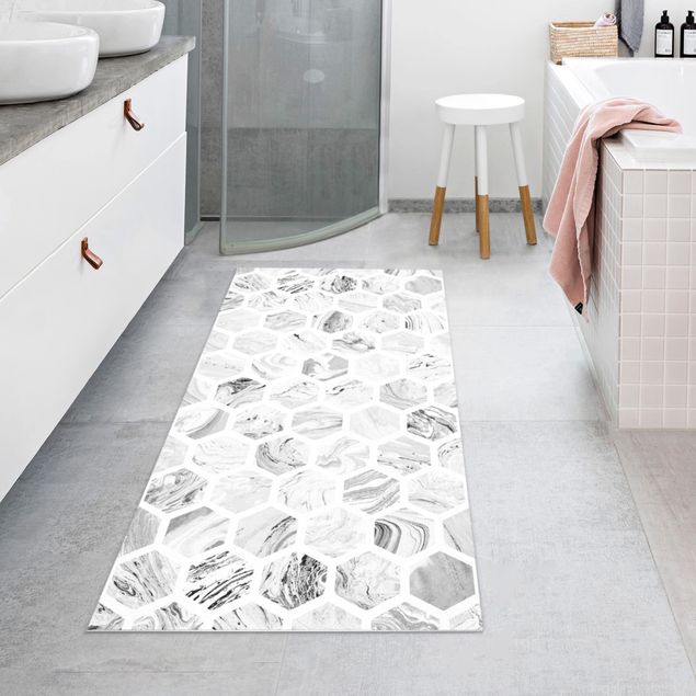 långa mattor Marble Hexagons In Greyscales