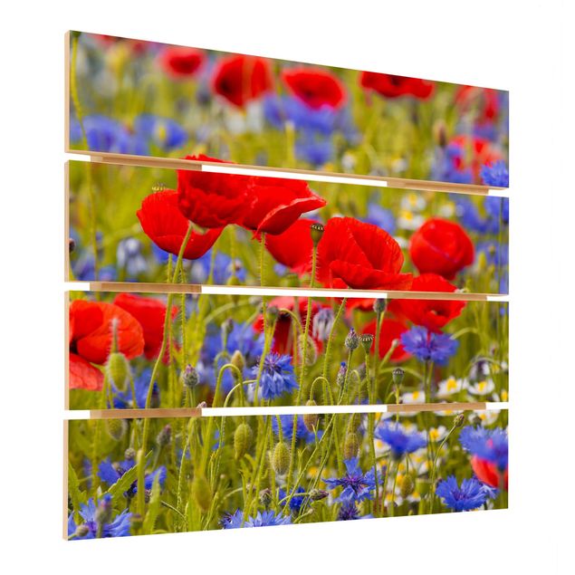 Trätavlor Summer Meadow With Poppies And Cornflowers
