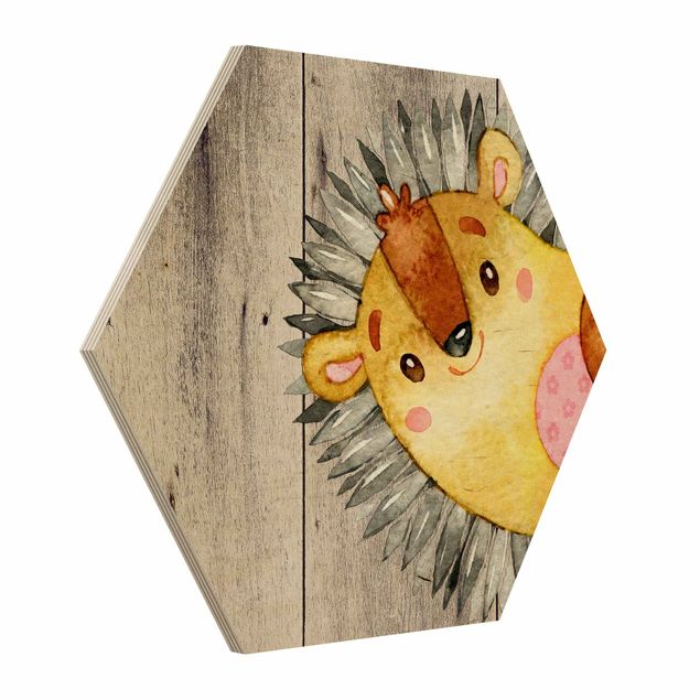 Tavlor djur Watercolor Hedgehog On Wood