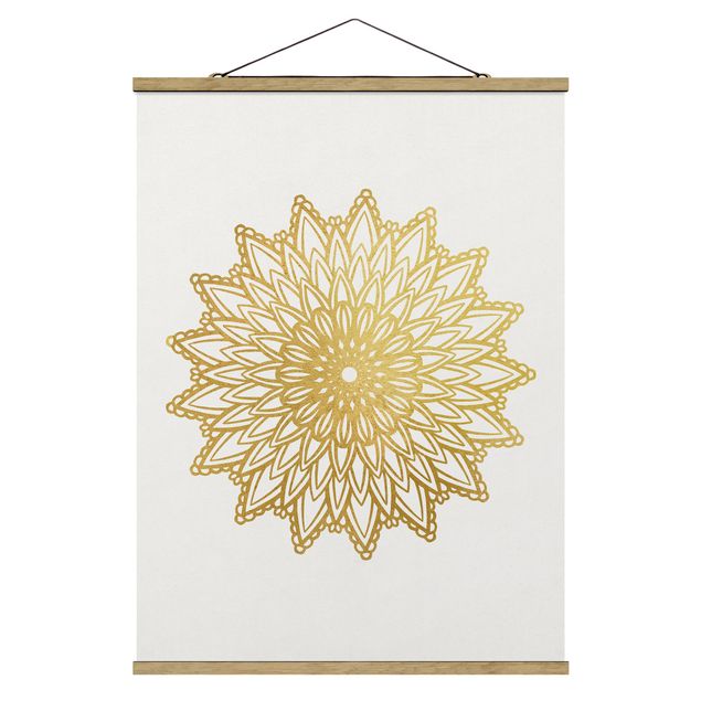 Tavlor andlig Mandala Sun Illustration White Gold