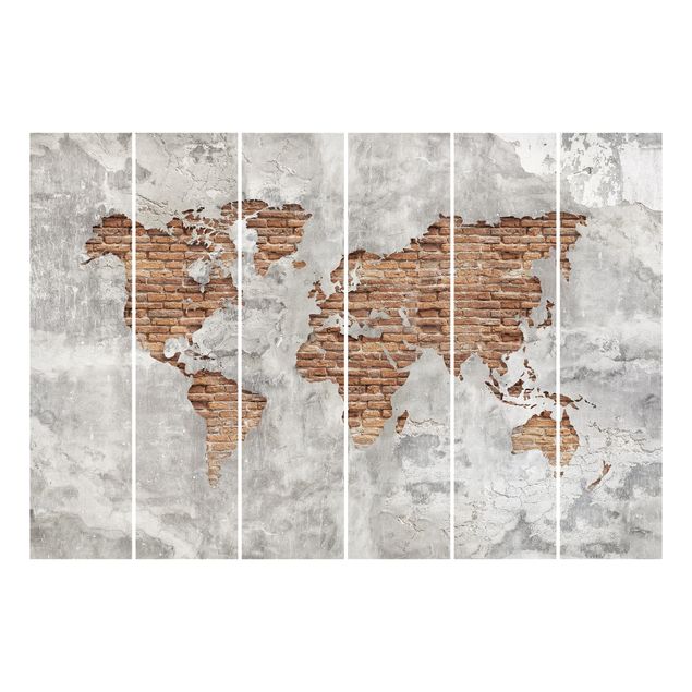 Panelgardiner trä och sten utseende Shabby Concrete Brick World Map