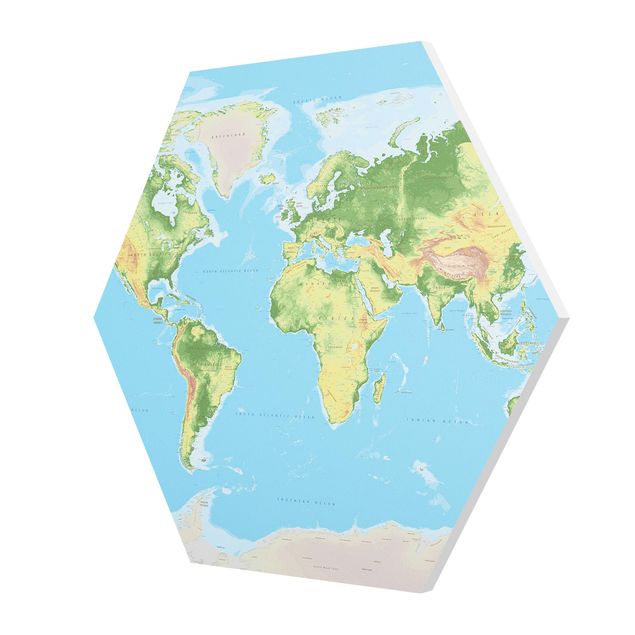 Hexagonala tavlor Physical World Map