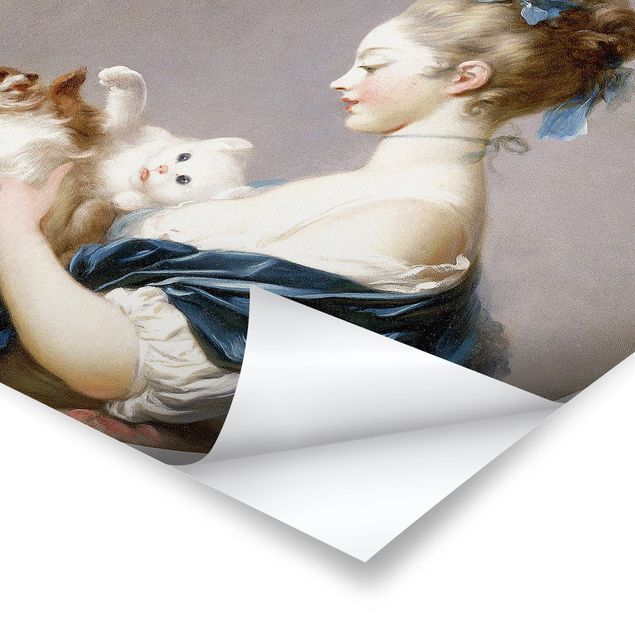 Tavlor konstutskrifter Jean Honoré Fragonard - Girl playing with a Dog and a Cat
