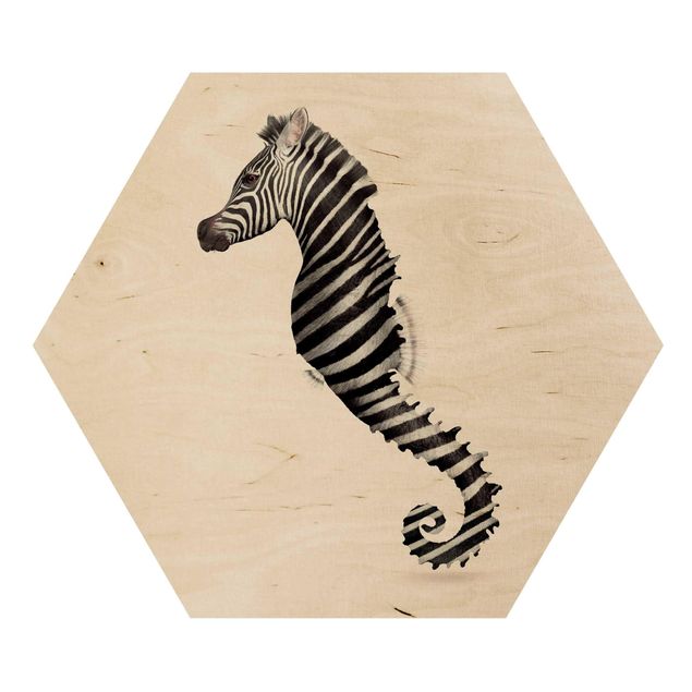 Hexagon Bild Holz - Jonas Loose - Seepferdchen mit Zebrastreifen