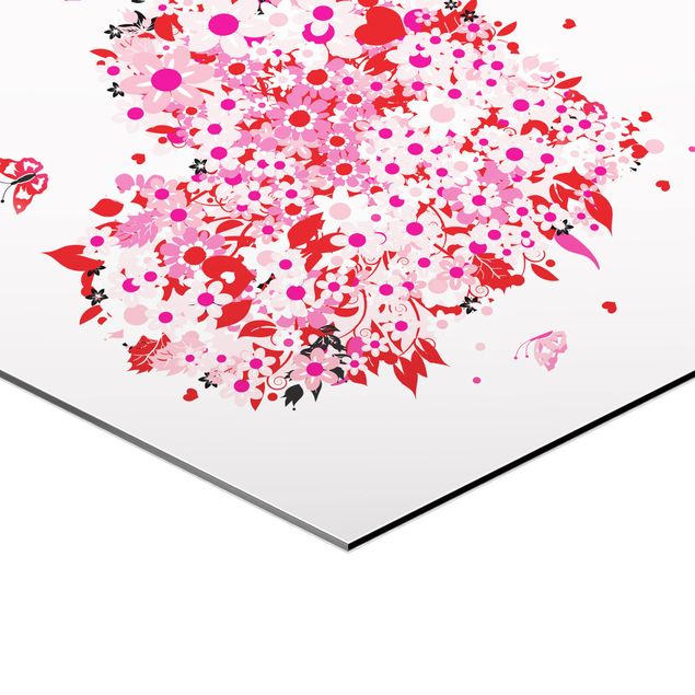 Hexagonala tavlor Floral Retro Heart