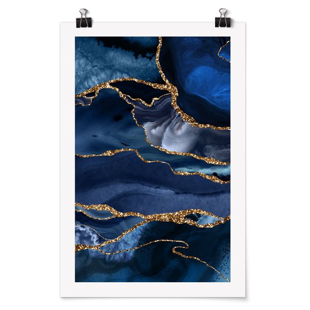 Tavlor konstutskrifter Golden Glitter Waves Blue Backdrop