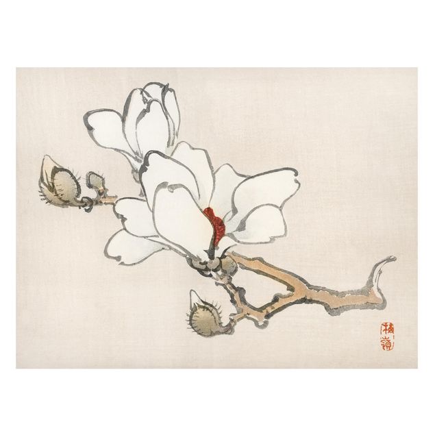Magnettavla blommor  Asian Vintage Drawing White Magnolia