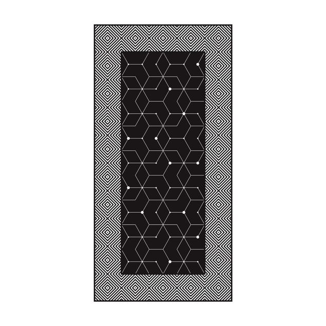 moderna mattor Geometrical Tiles Dotted Lines Black With Border