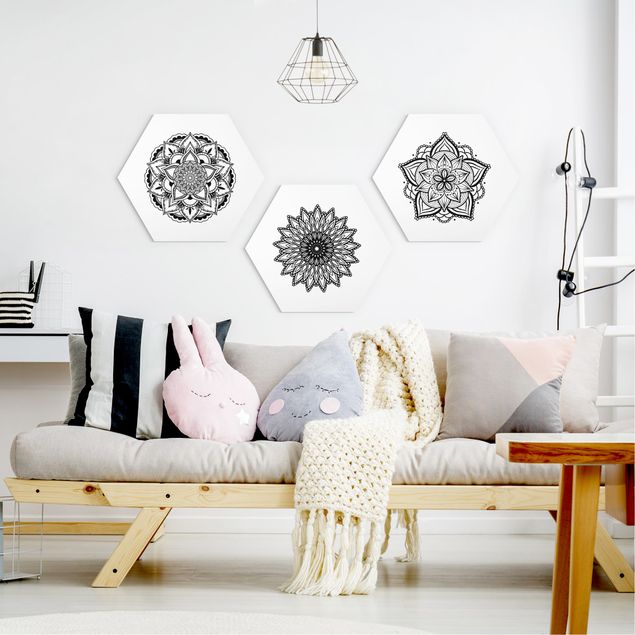 Tavlor mönster Mandala Flower Sun Illustration Set Black And White