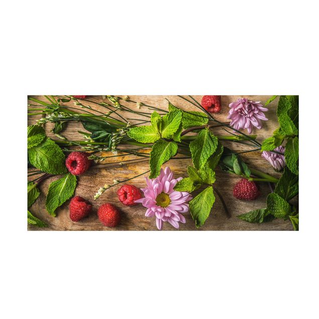 blommiga mattor Flowers Raspberries Mint