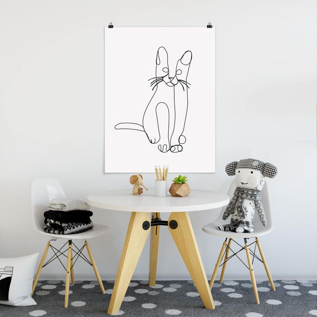 Posters svart och vitt Cat Line Art
