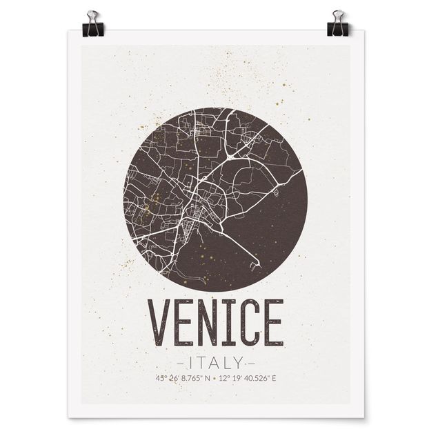 Posters ordspråk Venice City Map - Retro