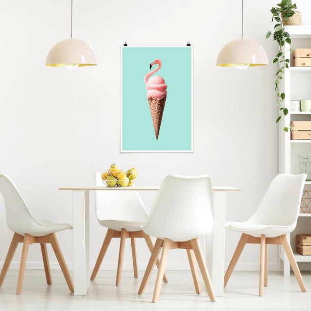 Posters konstutskrifter Ice Cream Cone With Flamingo