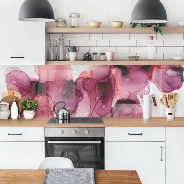 Küchenrückwand - Wilde Blüten in Violett und Gold