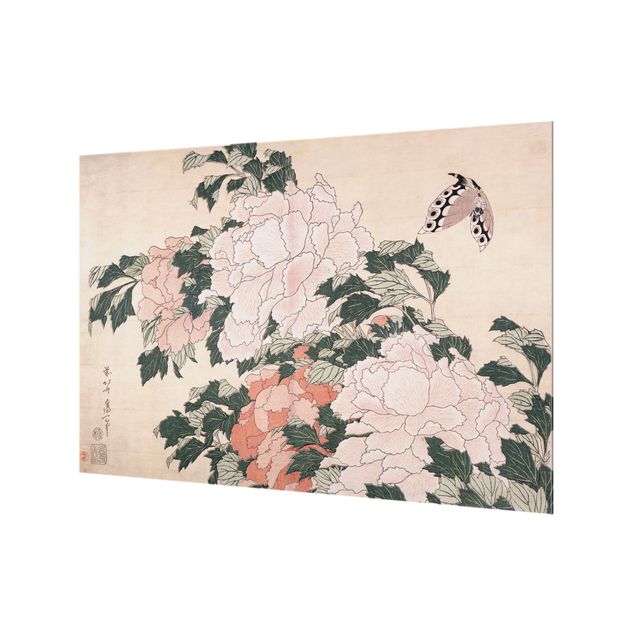 Tavlor Katsushika Hokusai Katsushika Hokusai - Pink Peonies With Butterfly