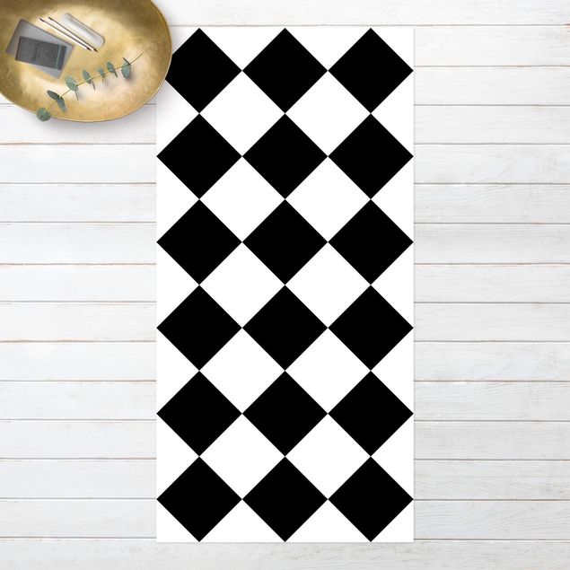 stor utomhusmatta Geometrical Pattern Rotated Chessboard Black And White