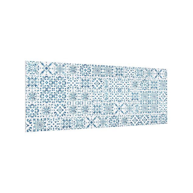 stänkskydd kök glas Tile pattern Blue White