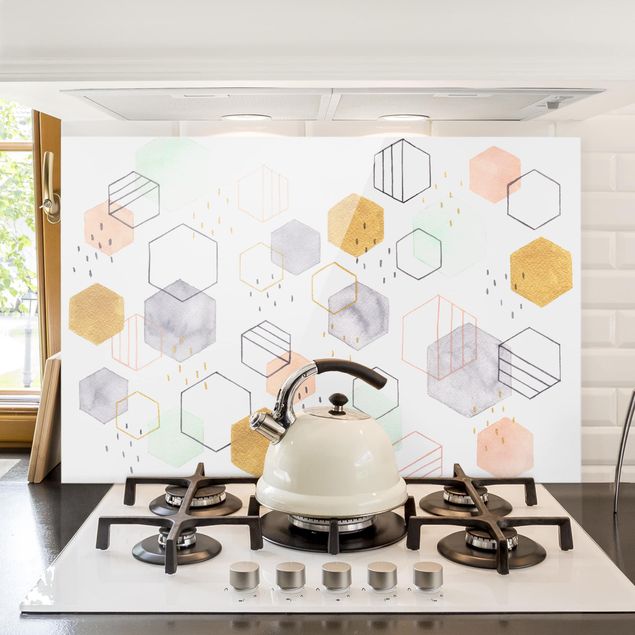 stänkskydd kök glas mönster Hexagonal Scattering I