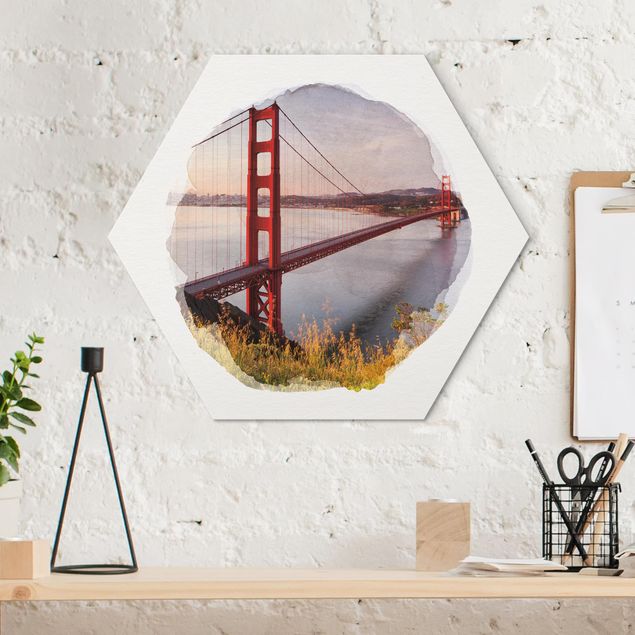 Tavlor arkitektur och skyline WaterColours - Golden Gate Bridge In San Francisco