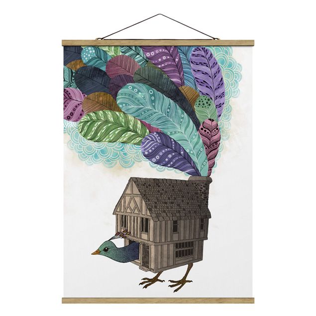 Tavlor modernt Illustration Birdhouse With Feathers