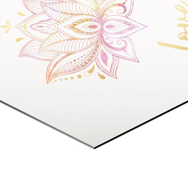 Hexagonala tavlor Mandala Namaste Lotus Set Gold Light Pink