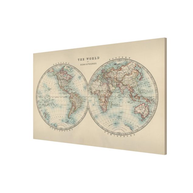 Magnettavla ordspråk Vintage World Map The Two Hemispheres