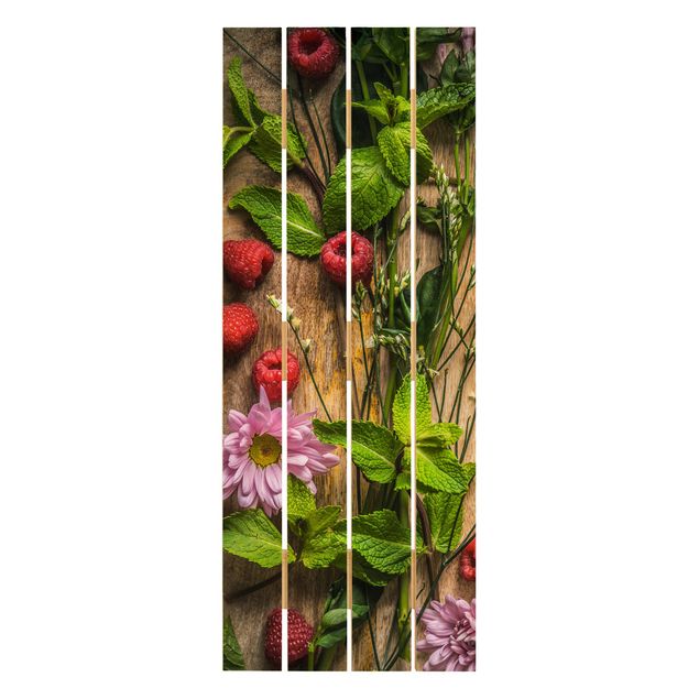 Trätavlor Flowers Raspberries Mint