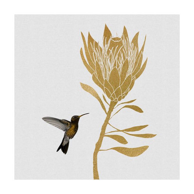 mattor guld Hummingbird And Tropical Golden Blossom
