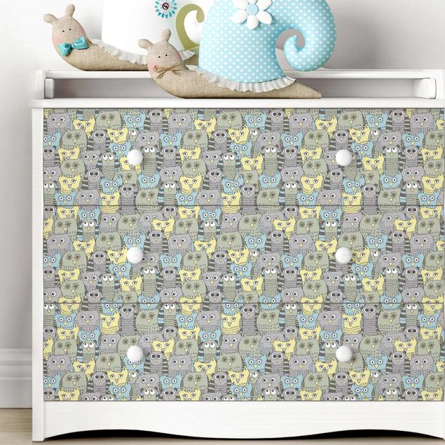 Möbelfolier matt Pattern With Funny Owls Blue