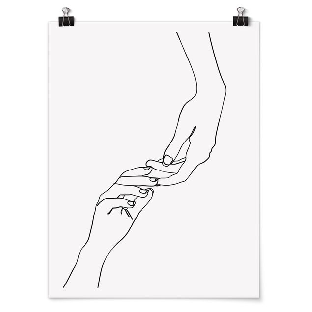 Posters konstutskrifter Line Art Hands Touching Black And White