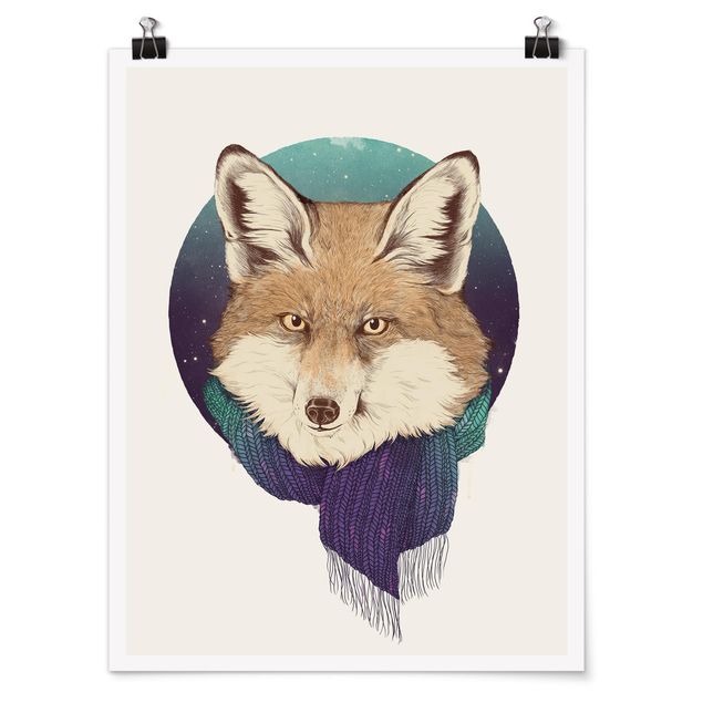 Tavlor konstutskrifter Illustration Fox Moon Purple Turquoise