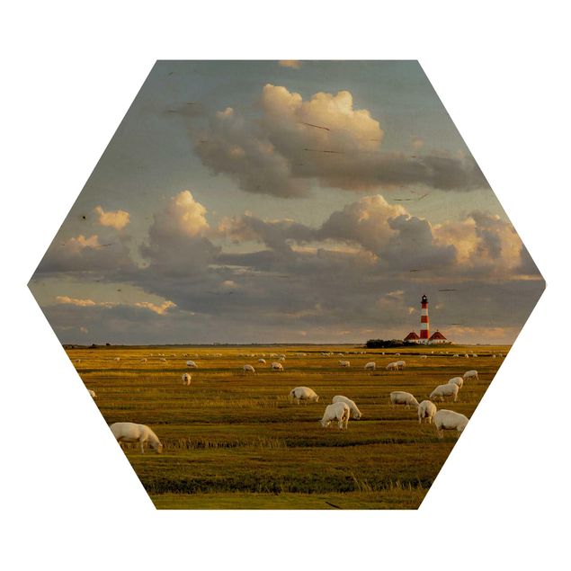 Tavlor North Sea Lighthouse With Flock Of Sheep