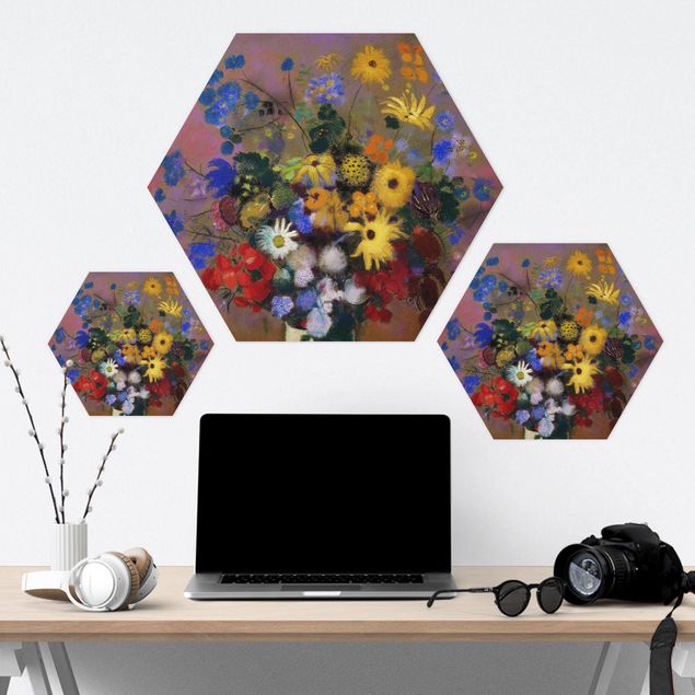 Hexagonala tavlor Odilon Redon - White Vase with Flowers