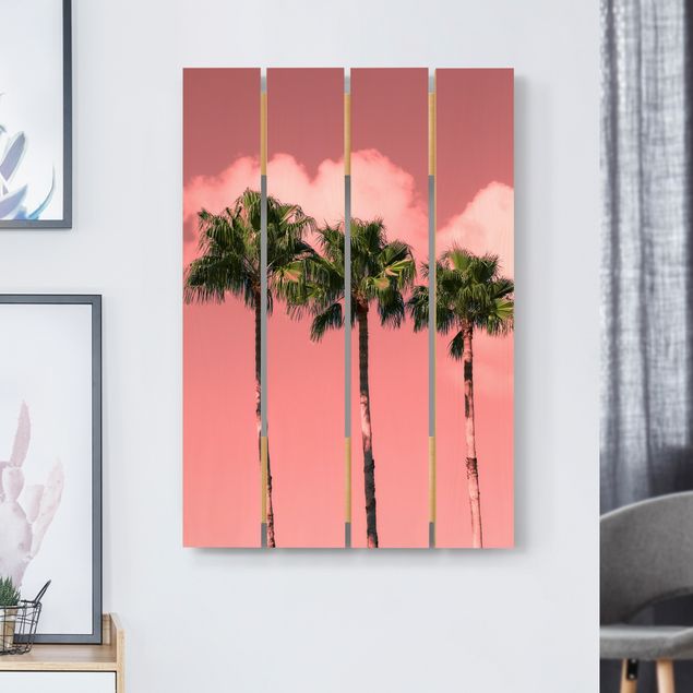 Trätavlor blommor  Palm Trees Against Sky Pink