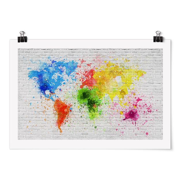 Tavlor världskartor White Brick Wall World Map